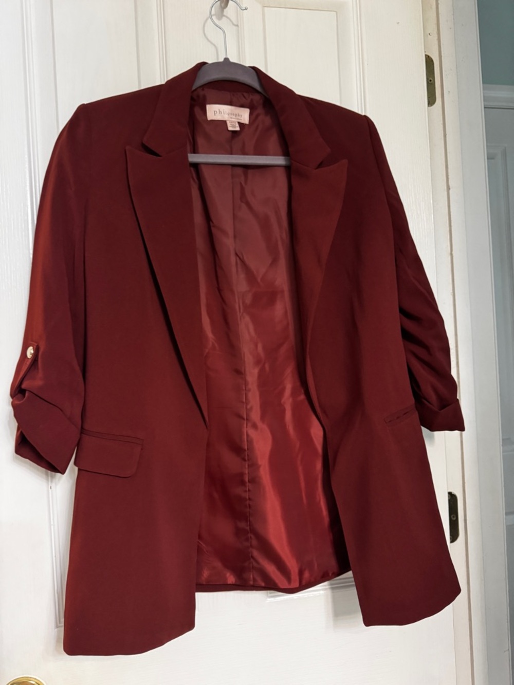 Philosophy Deep Wine Red Open-Front Blazer